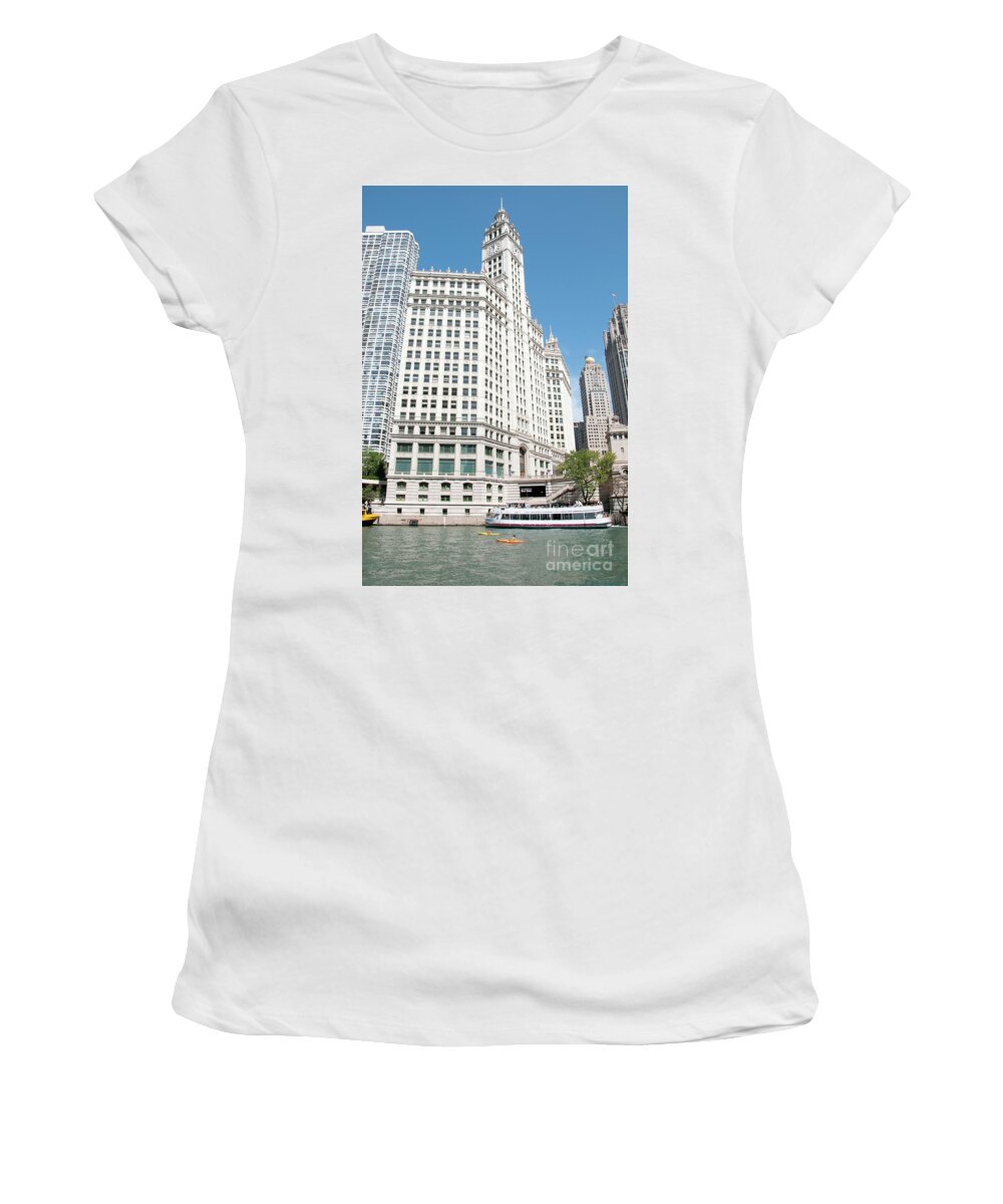 Boats Women's T-Shirt featuring the photograph Wrigley Building Overlooking the Chicago River by David Levin