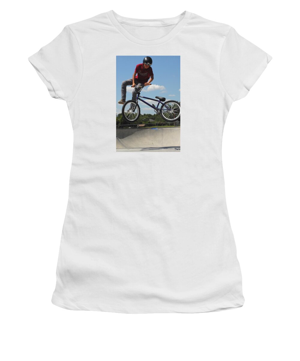 Bmx Women's T-Shirt featuring the photograph Xtreme Biker 310 by Joyce StJames