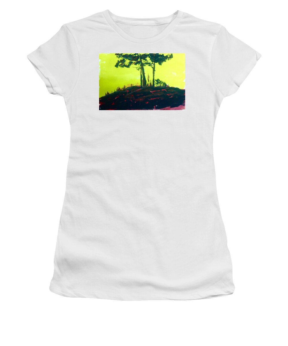 Abstract Landscape Painting Women's T-Shirt featuring the painting Yellow Dusk by Desmond Raymond
