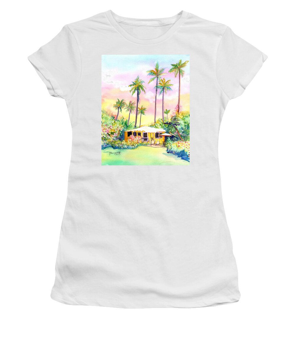 Plantation Cottage Women's T-Shirt featuring the painting Yellow Kauai Cottage by Marionette Taboniar