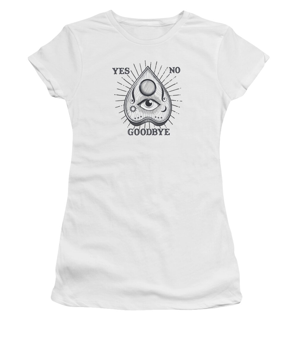 Graphic-design Women's T-Shirt featuring the painting Yes No Goodbye Magic Ouija Vintage Planchette Design by Little Bunny Sunshine
