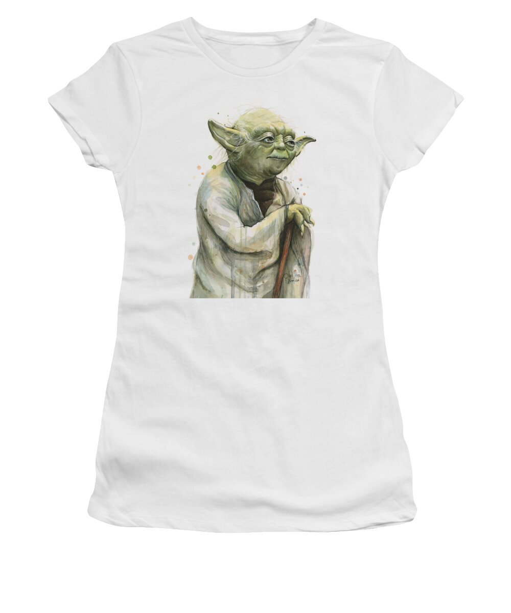 Yoda Women's T-Shirt featuring the painting Yoda Watercolor by Olga Shvartsur