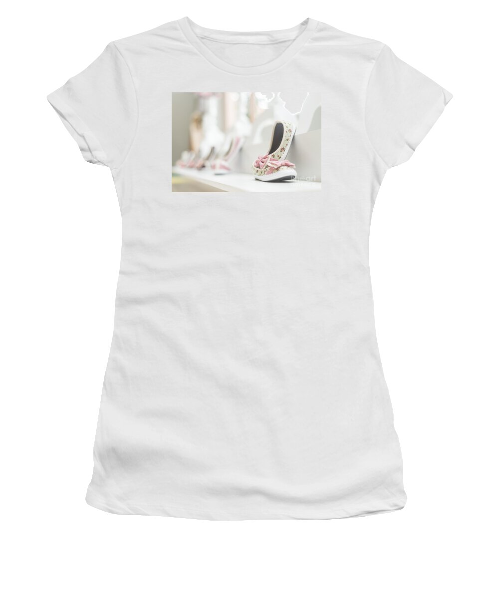 Baby Women's T-Shirt featuring the photograph Young Girl Shoes In Children Footwear Shop by JM Travel Photography