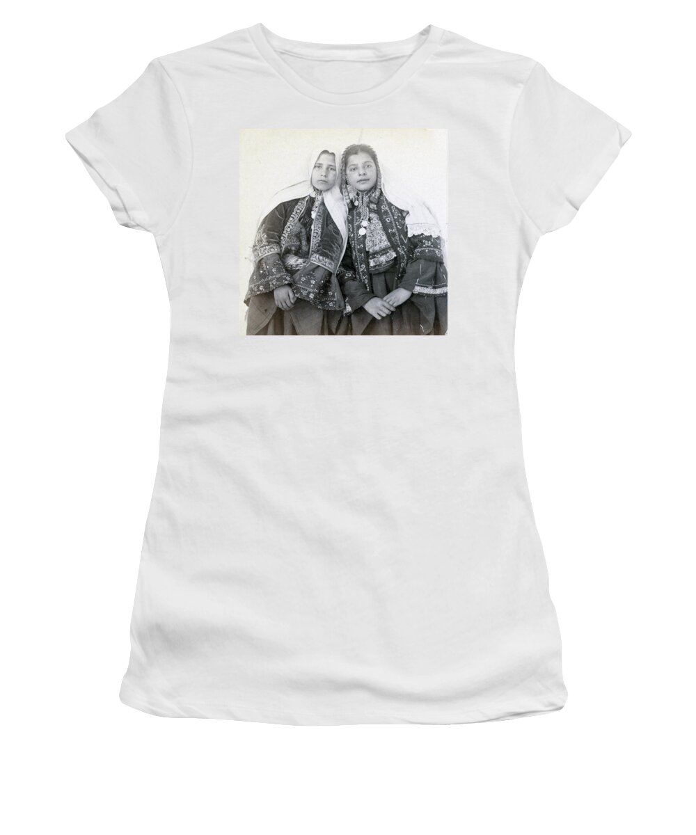 Portraits Women's T-Shirt featuring the photograph Young Girls of Bethlehem year 1896 by Munir Alawi