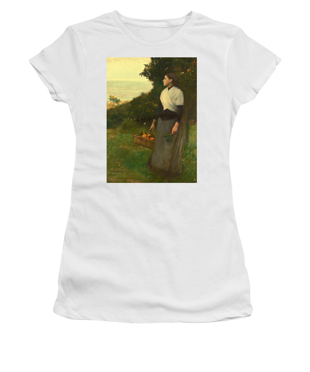 Pascal-adolphe-jean Dagnan-bouveret Women's T-Shirt featuring the painting Young Woman in a Garden of Oranges by Pascal-Adolphe-Jean Dagnan-Bouveret