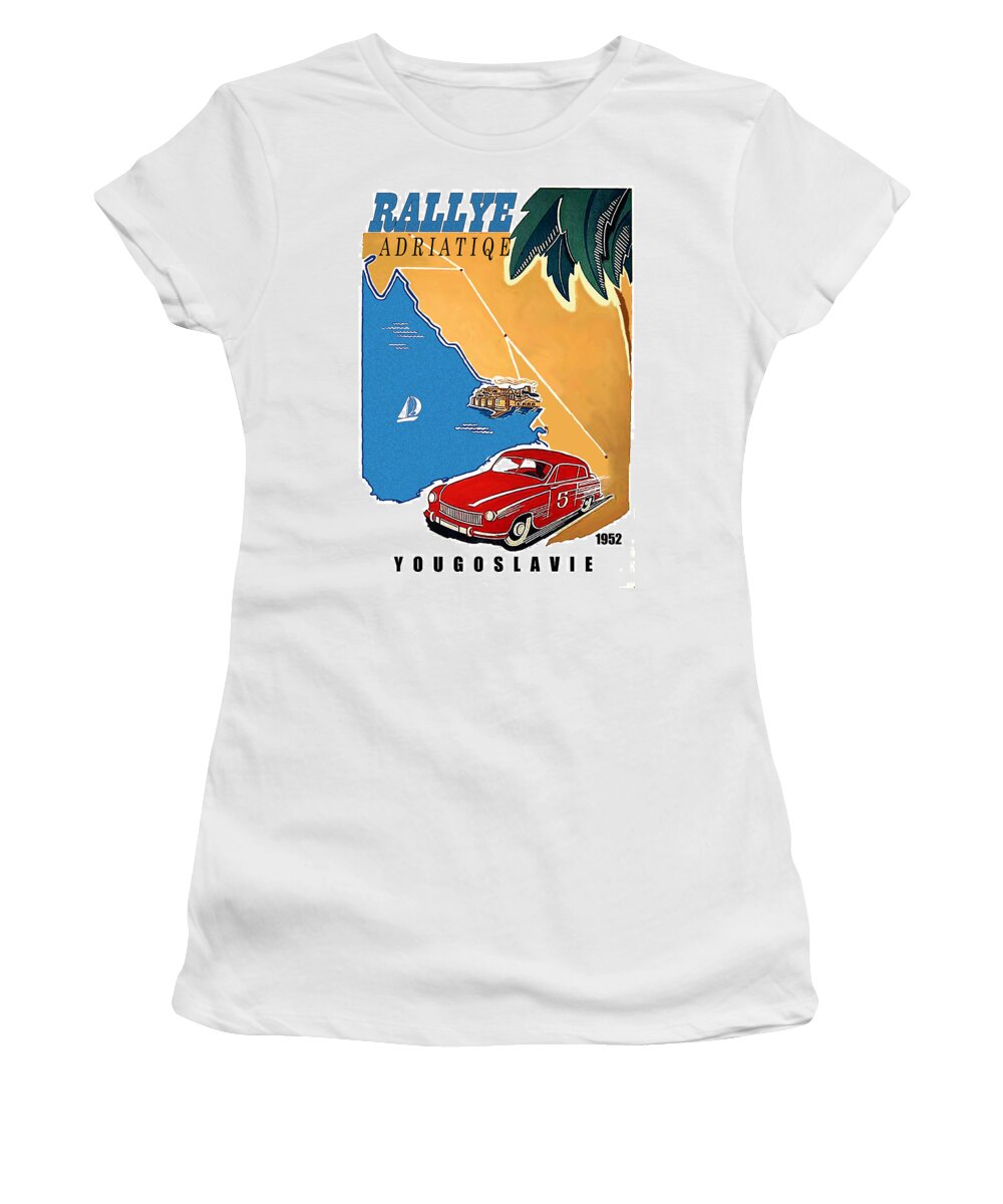 Yugoslavia Women's T-Shirt featuring the painting Yugoslavia, Adriatic rally, classic sport car by Long Shot