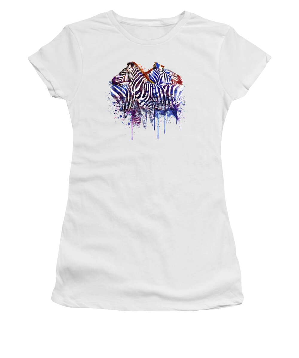 Zebras In Love Women's T-Shirt featuring the painting Zebras in Love by Marian Voicu