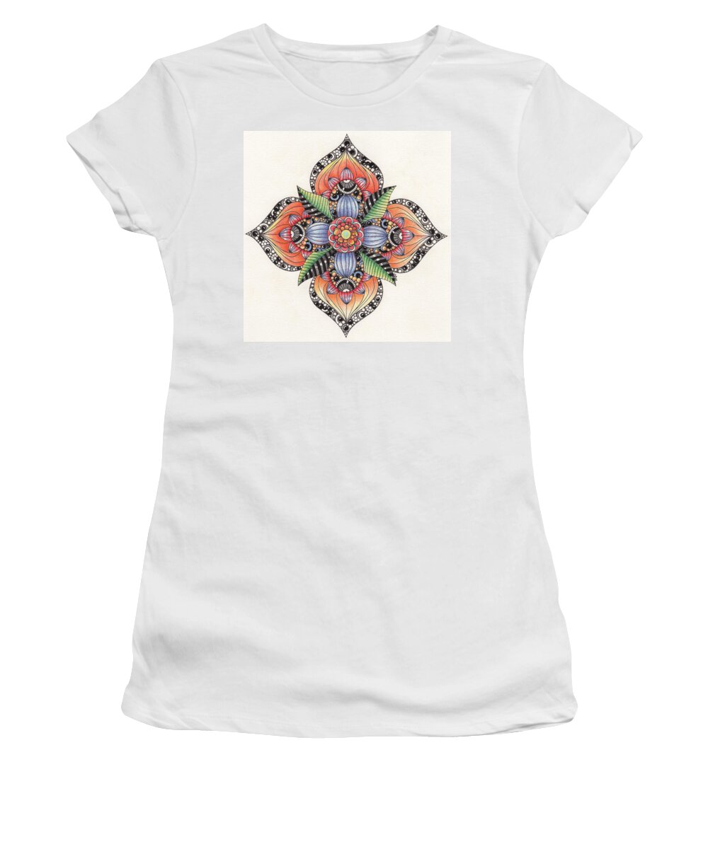 Zendala Women's T-Shirt featuring the drawing Zendala Template #1 by Jan Steinle