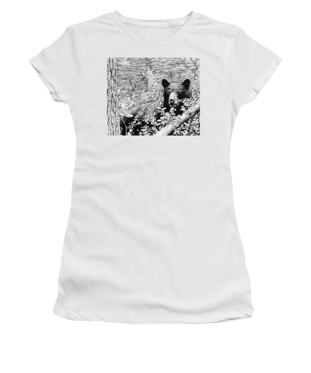 Bear Women's T-Shirt featuring the drawing Black Bear Boar #1 by Timothy Livingston