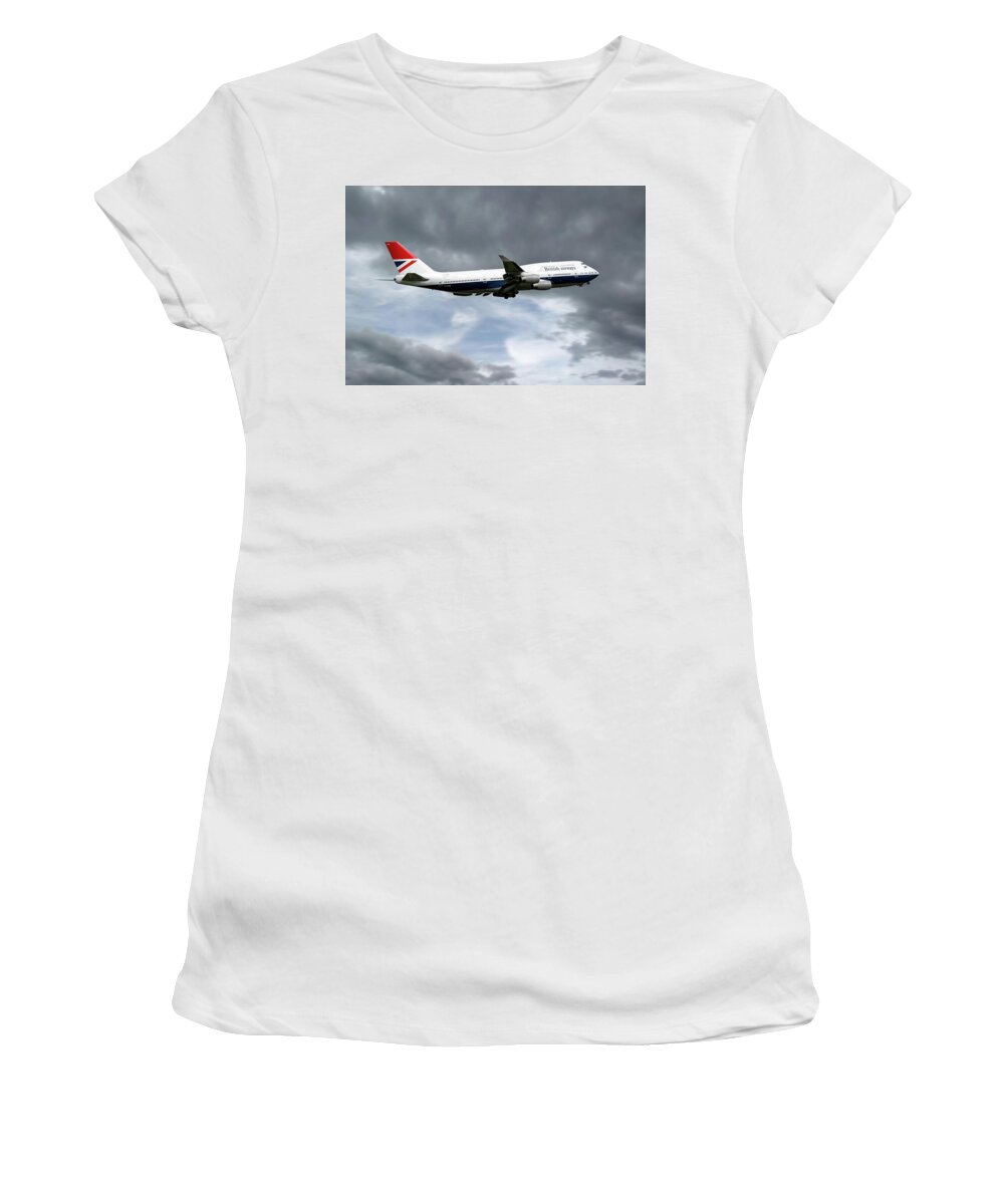 British Airways Boeing 747 Women's T-Shirt featuring the digital art Boeing 747-436 G-CIVB #2 by Airpower Art