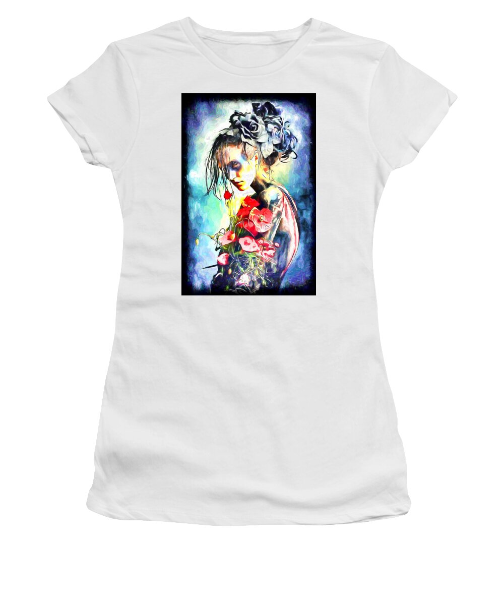 Paint Women's T-Shirt featuring the painting Flower girl 2 #1 by Nenad Vasic
