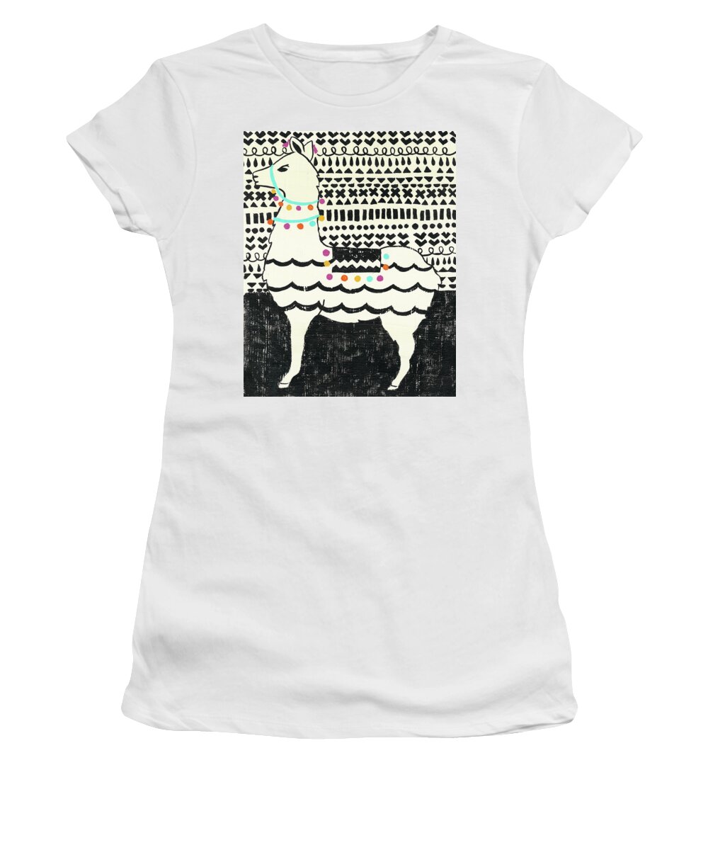 Animals Women's T-Shirt featuring the painting Party Llama II #1 by Chariklia Zarris