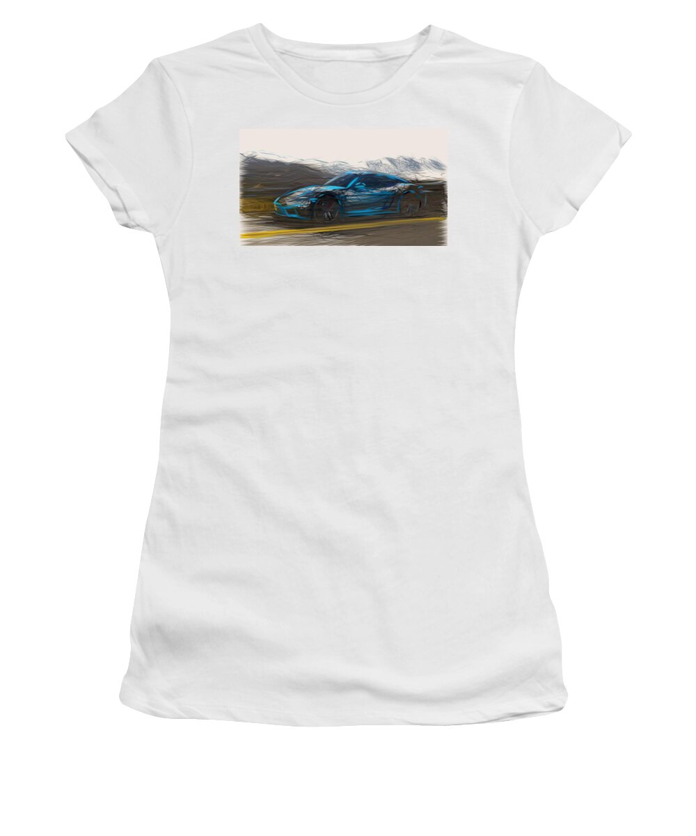 Porsche Women's T-Shirt featuring the digital art Porsche 718 Cayman Drawing #2 by CarsToon Concept