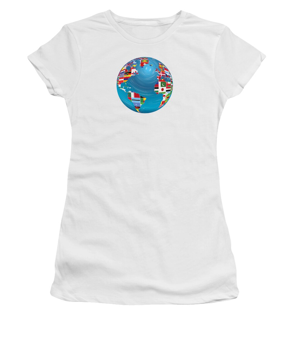 Planet Women's T-Shirt featuring the digital art World Map Globe Atlas National Flags Earth Day #1 by Mister Tee