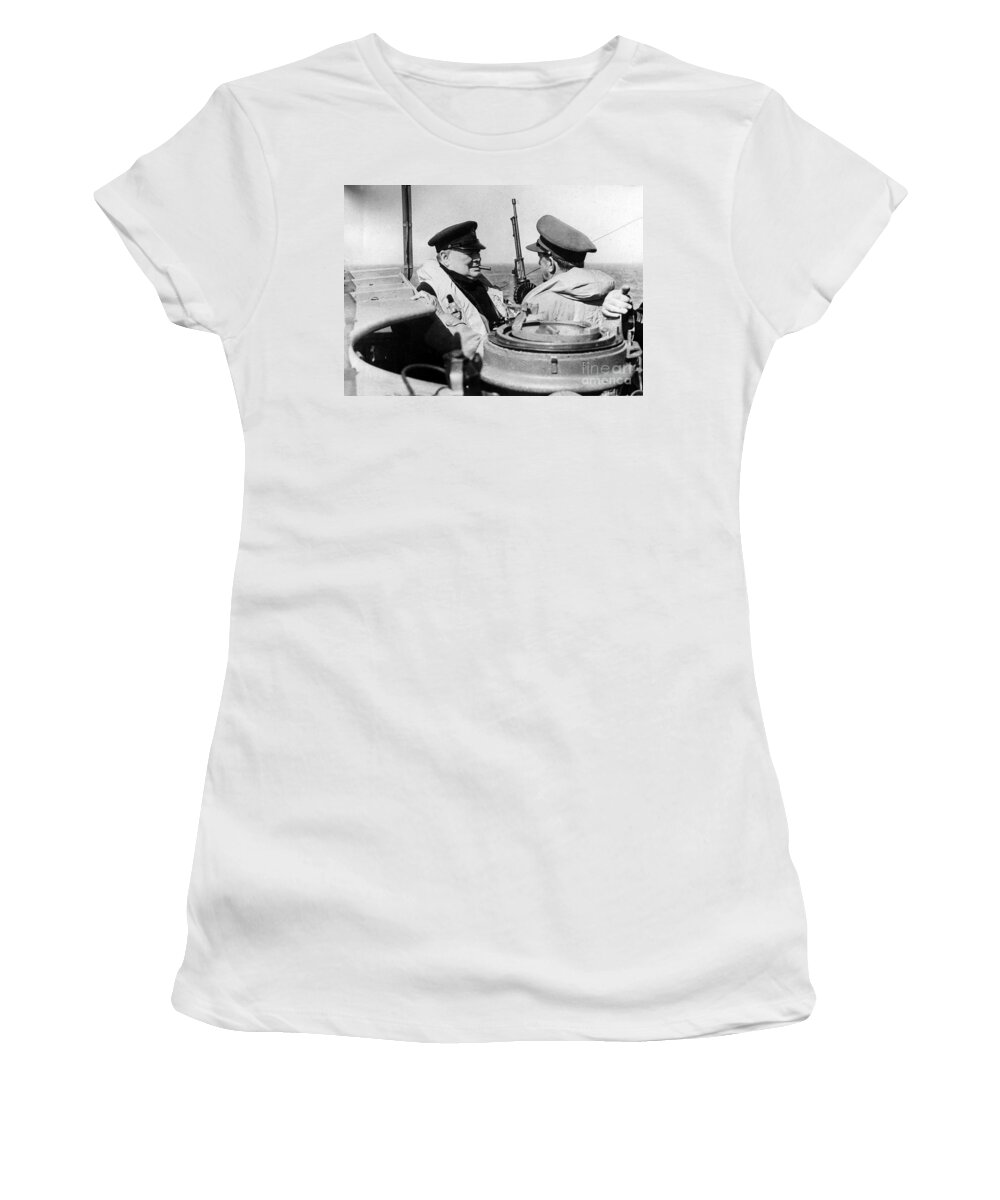 Churchill Women's T-Shirt featuring the photograph Winston Churchill in conversation with Field Marshall Sir Allan Brooke by English School