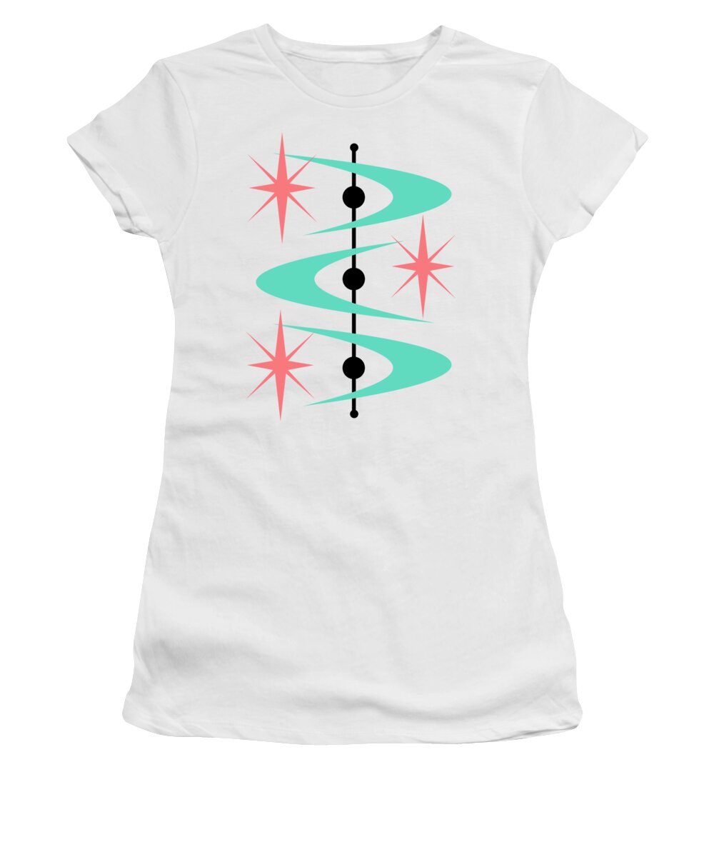 Mid Century Modern Women's T-Shirt featuring the digital art Boomerangs and Stars #5 by Donna Mibus