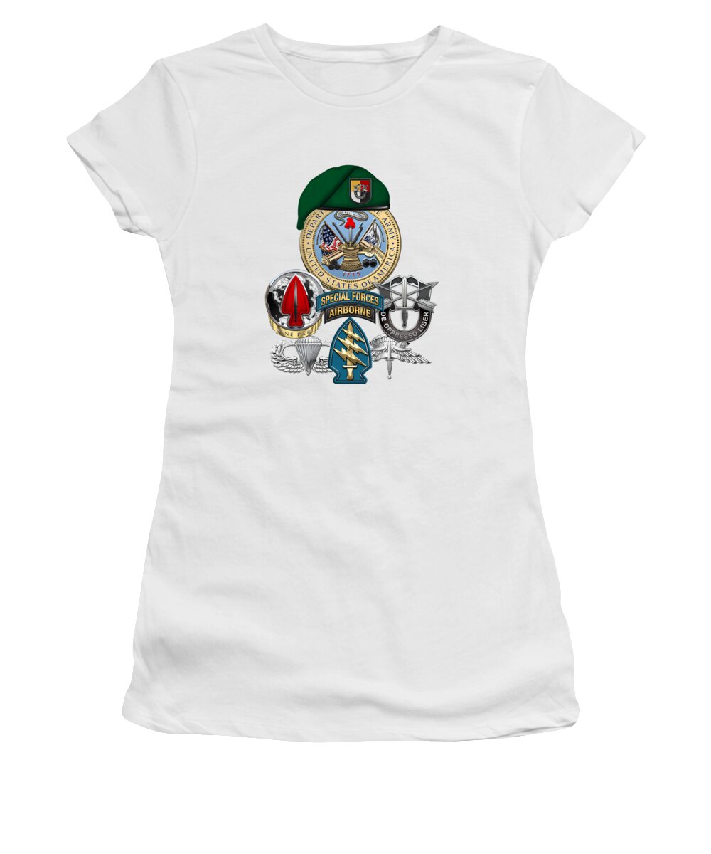  ‘u.s. Army Special Forces’ Collection By Serge Averbukh Women's T-Shirt featuring the digital art 3rd Special Forces Group - Green Berets Special Edition by Serge Averbukh