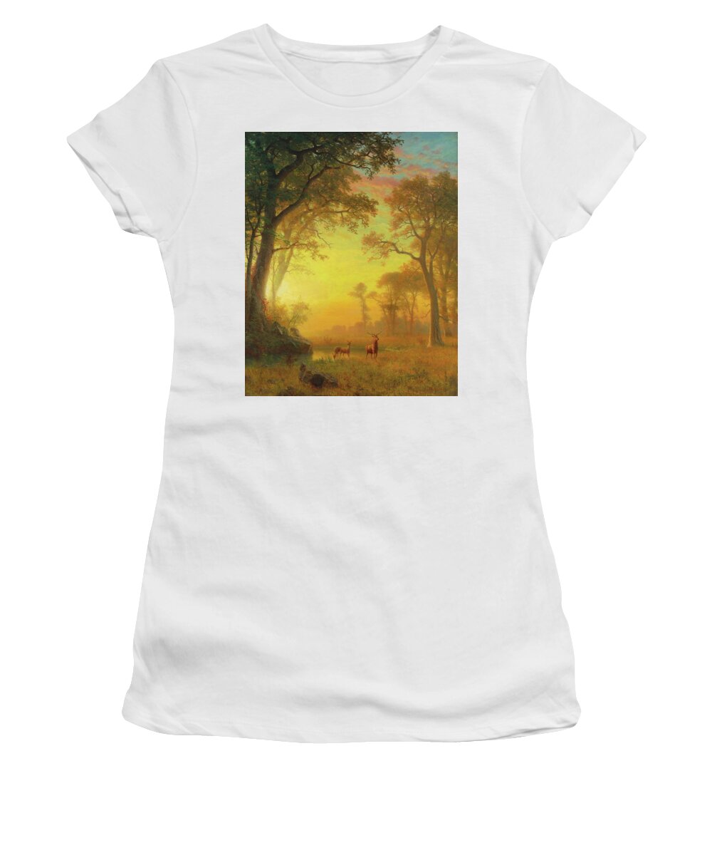 Light Women's T-Shirt featuring the painting Light in the Forest #1 by Albert Bierstadt