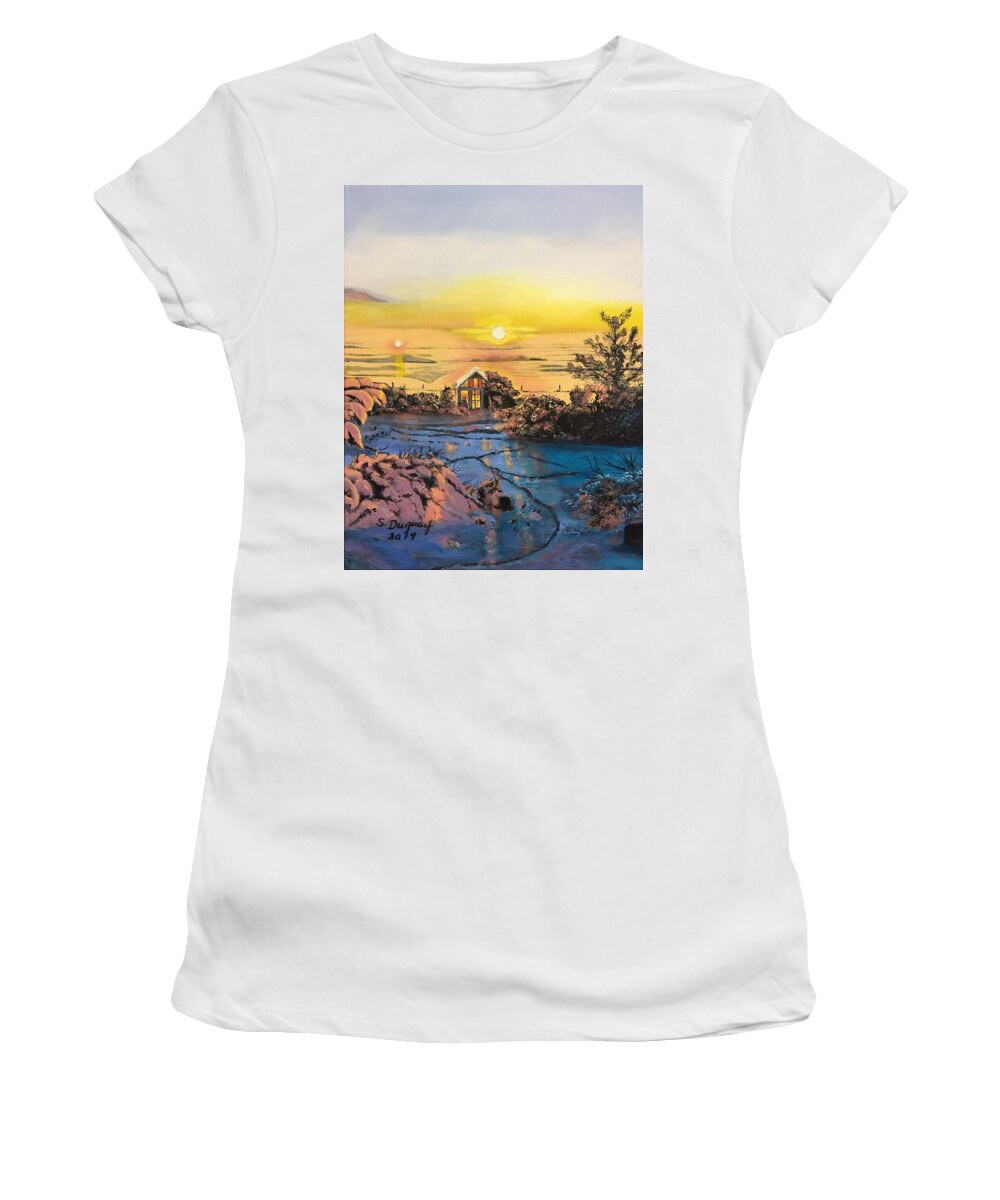 Sunrise Women's T-Shirt featuring the painting A Perfect Prairie Morning by Sharon Duguay
