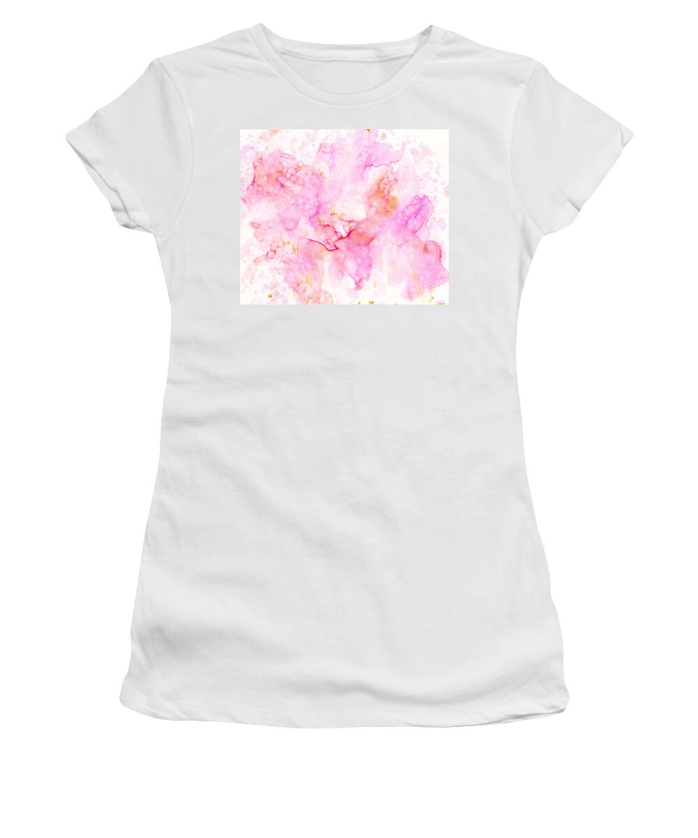 Pink Women's T-Shirt featuring the painting Abstract 36 by Lucie Dumas