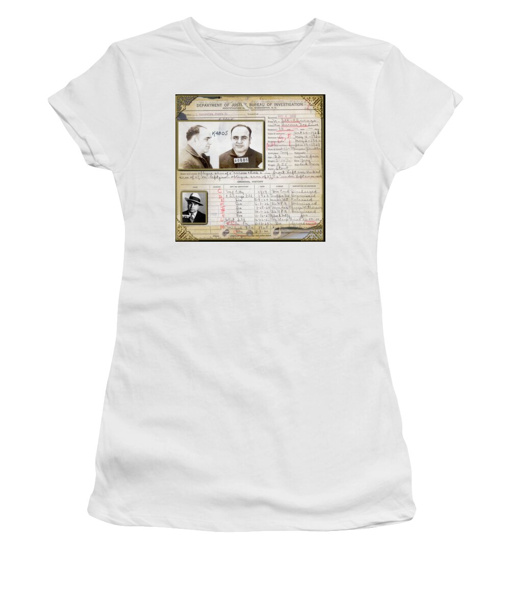 Al Capone Arrest Record 1932 By Carlos Diaz Women's T-Shirt featuring the photograph Al Capone Arrest Record 1932 by Carlos Diaz