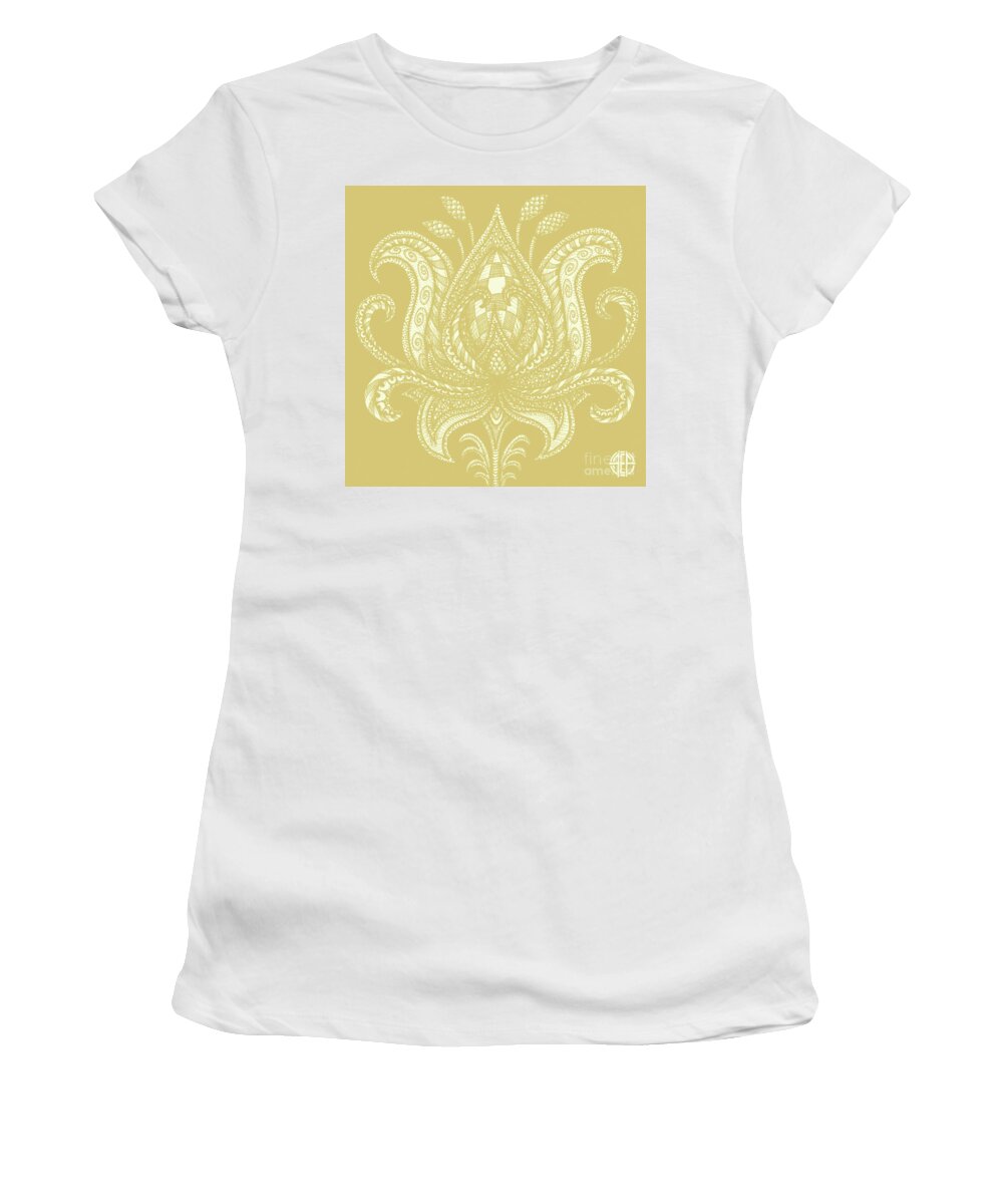 Boho Women's T-Shirt featuring the drawing Alien Bloom 28 Golden Wheat by Amy E Fraser