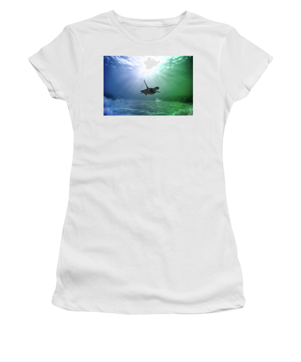 Underwater Women's T-Shirt featuring the photograph All Alone But Oh So Happy by Johanna Hurmerinta