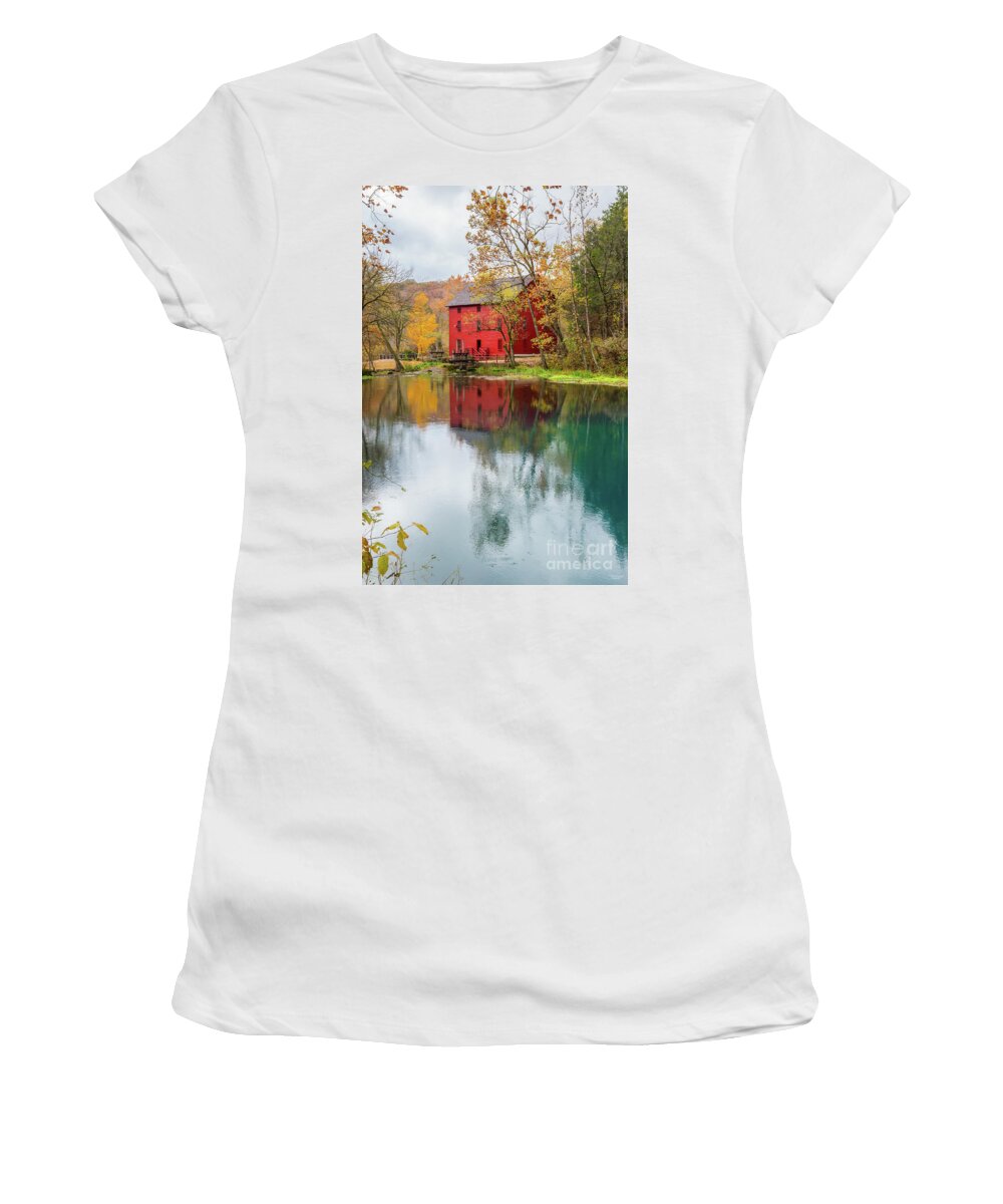 Ozarks Women's T-Shirt featuring the photograph Alley Mill Autumn by Jennifer White