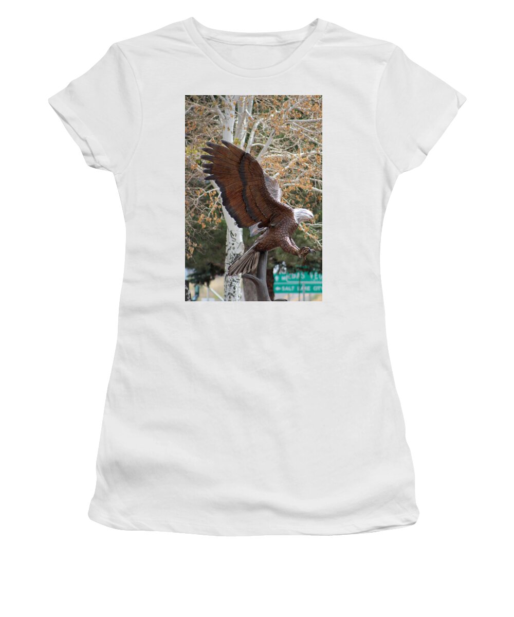 Eagle Women's T-Shirt featuring the photograph American Eagle and Birch Tree by Colleen Cornelius