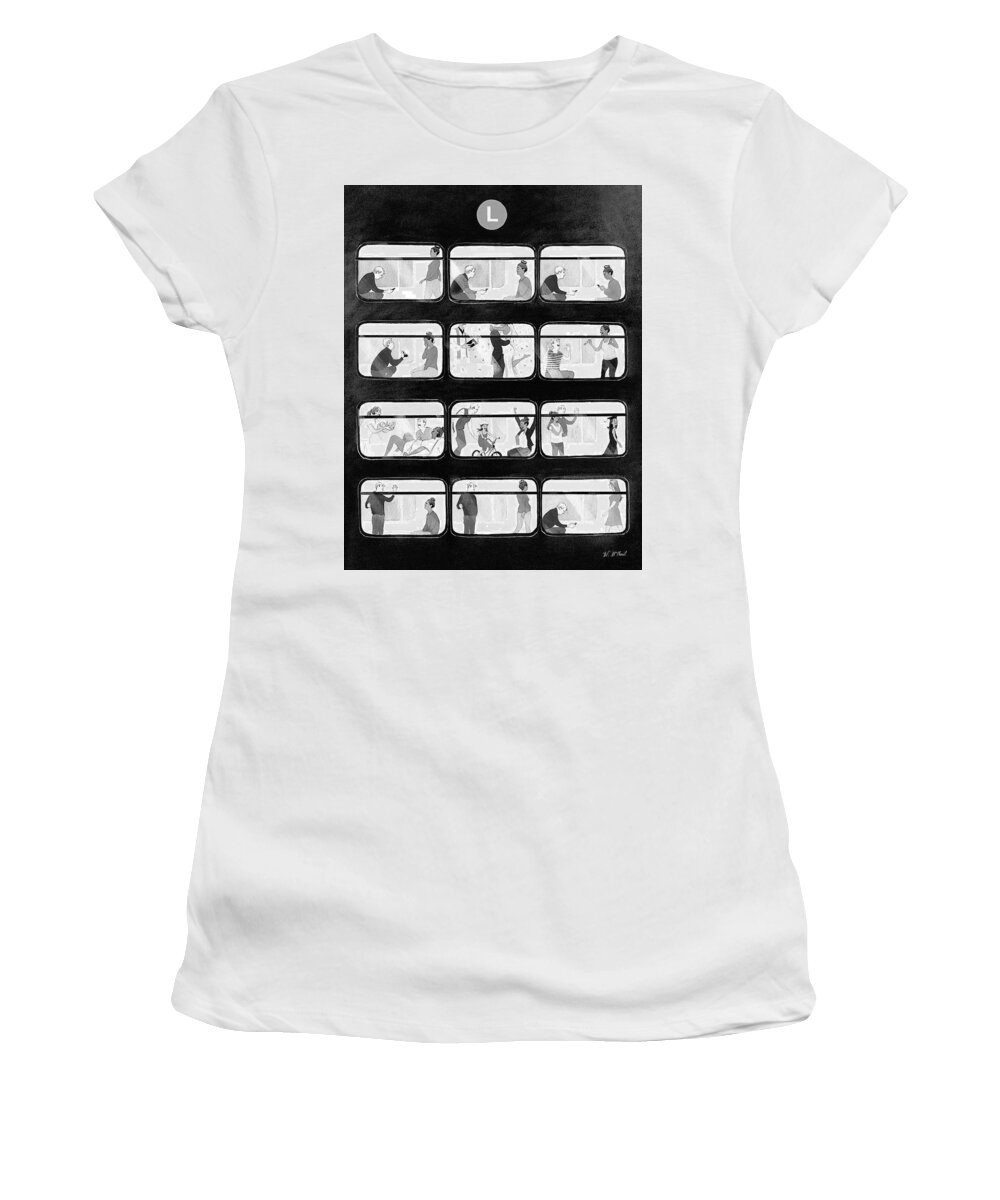 Train Women's T-Shirt featuring the drawing An L Train Love Story by Will McPhail
