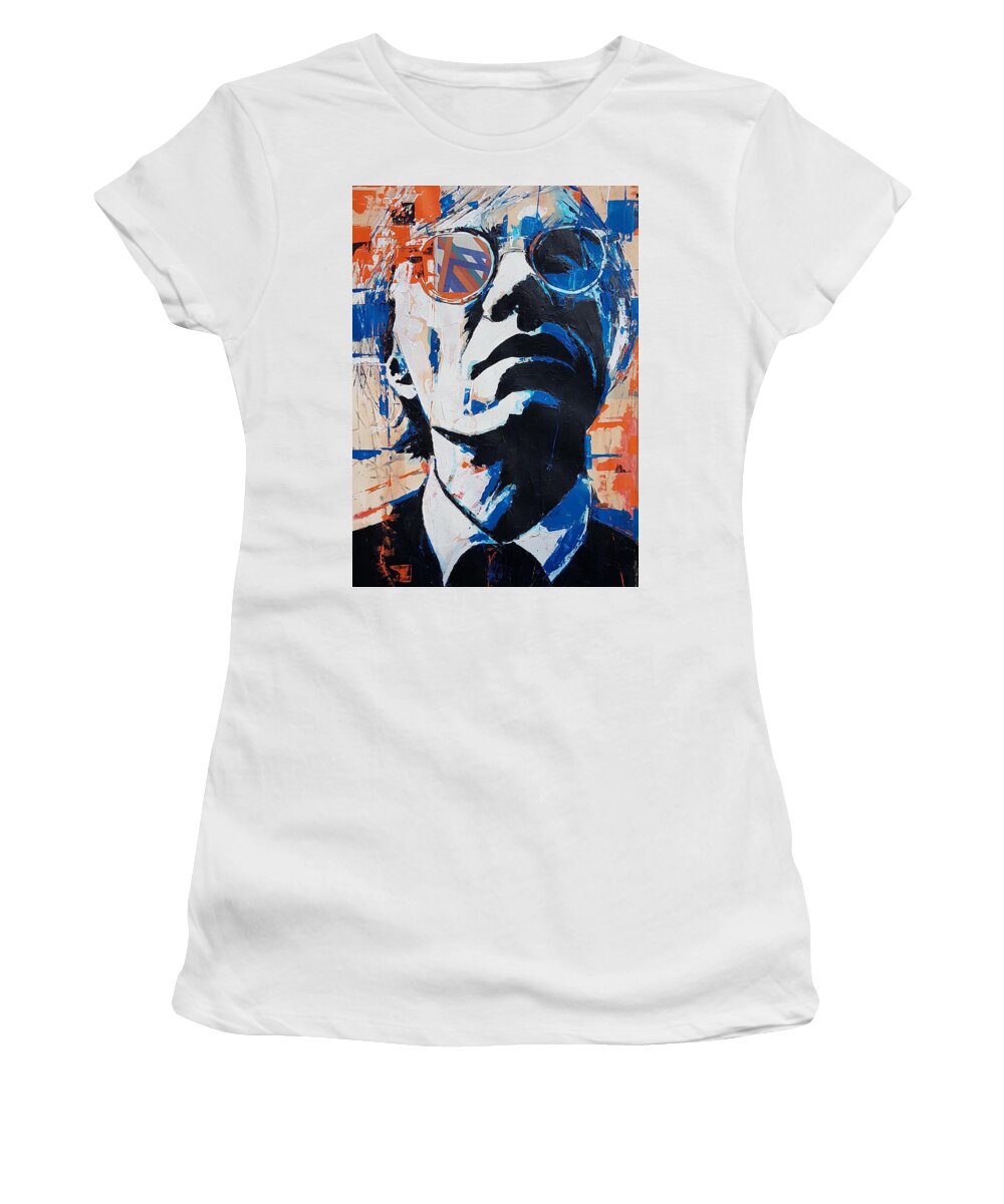Andy Warhol Portrait Women's T-Shirt featuring the painting Andy Warhol by Paul Lovering