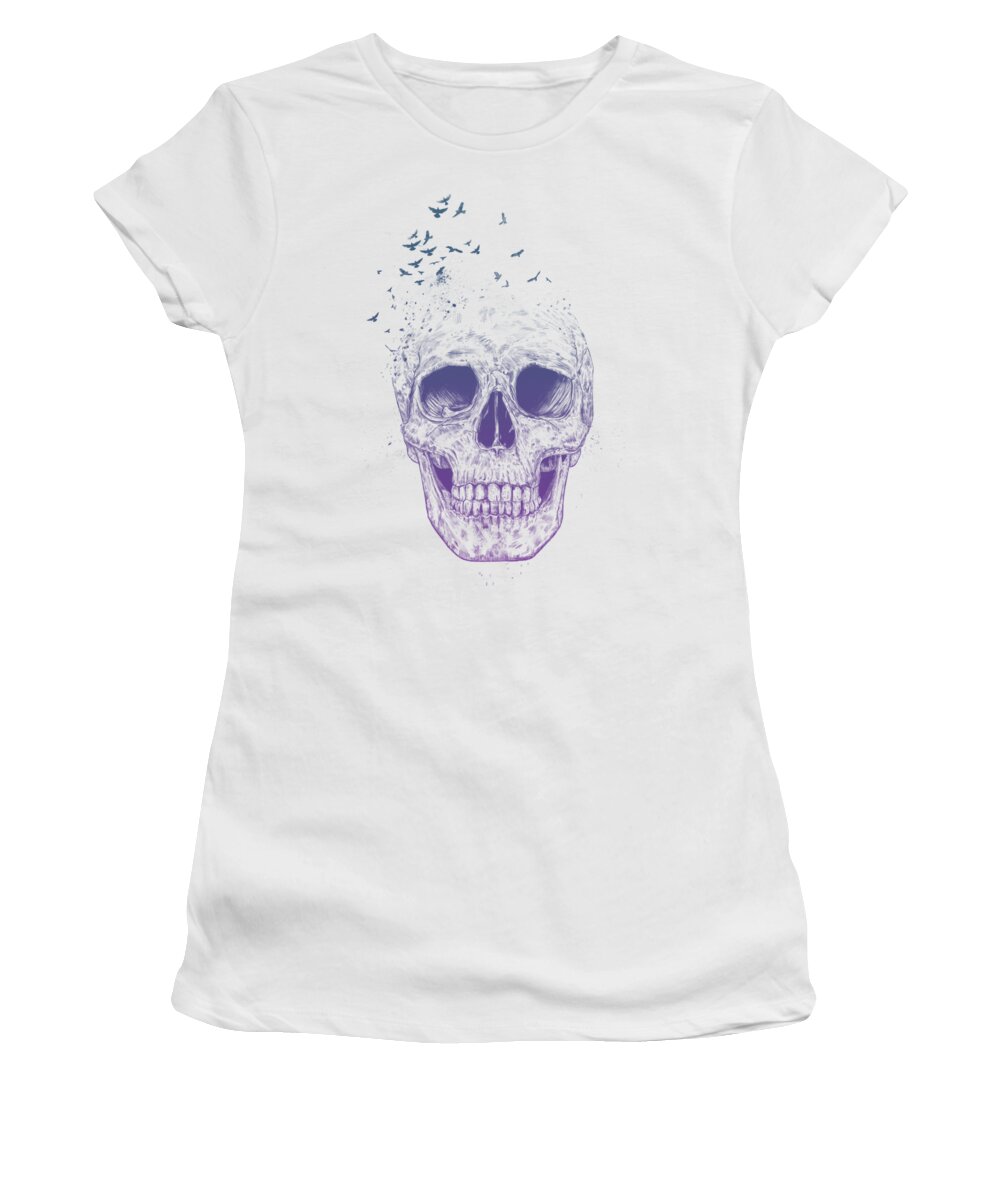 Skull Women's T-Shirt featuring the mixed media Let them fly by Balazs Solti