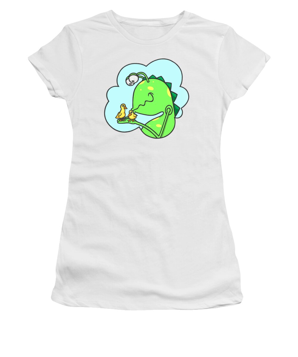 Duck Women's T-Shirt featuring the digital art Monster kissing ducklings by Konni Jensen