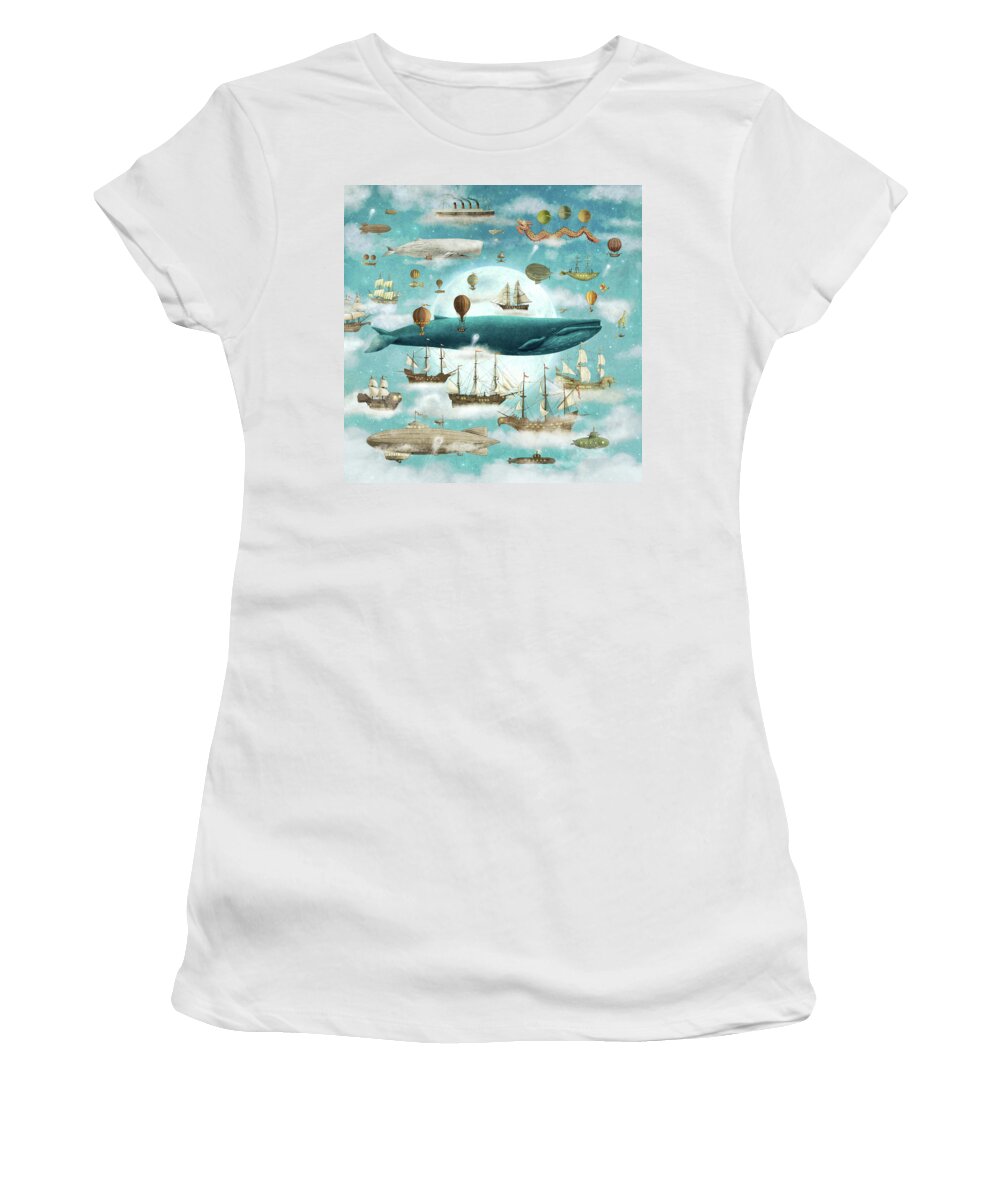 Ocean Women's T-Shirt featuring the drawing Ocean Meets Sky by Eric Fan