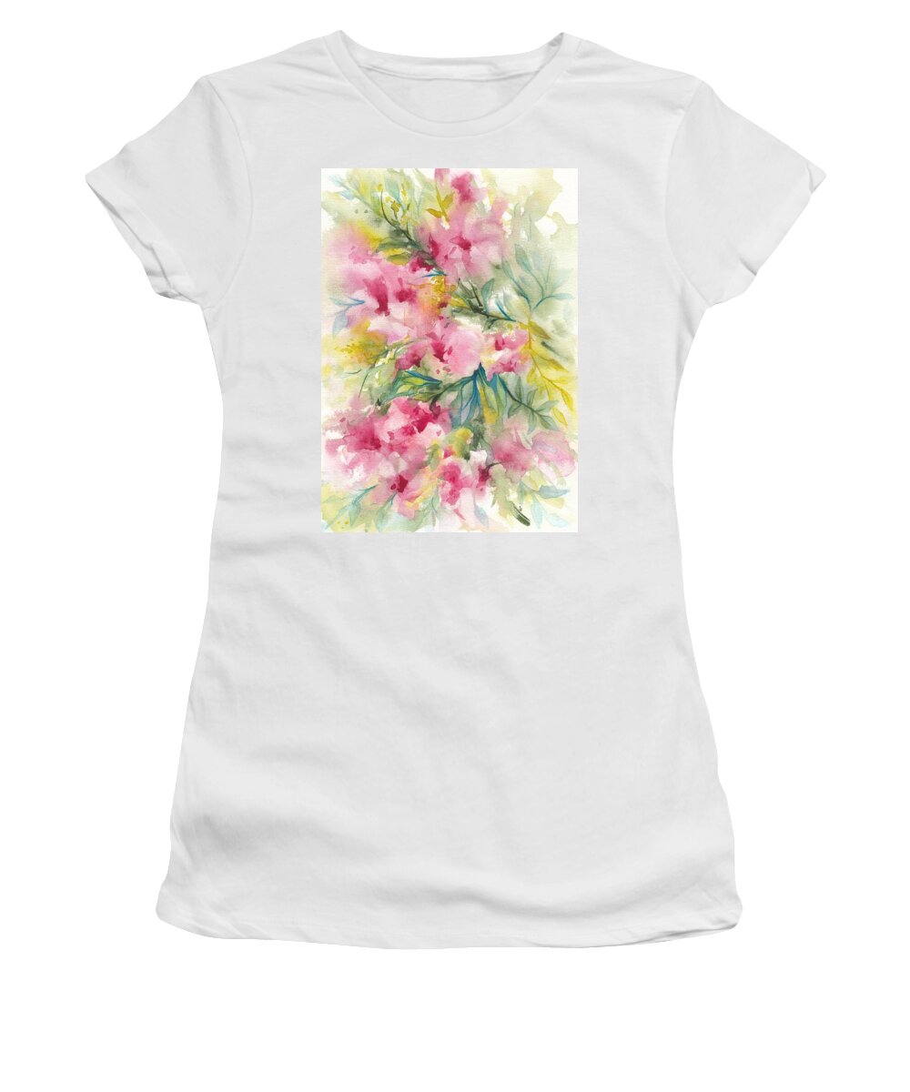 Abstract Women's T-Shirt featuring the painting Dreamy Pink Floral by Ivana Westin