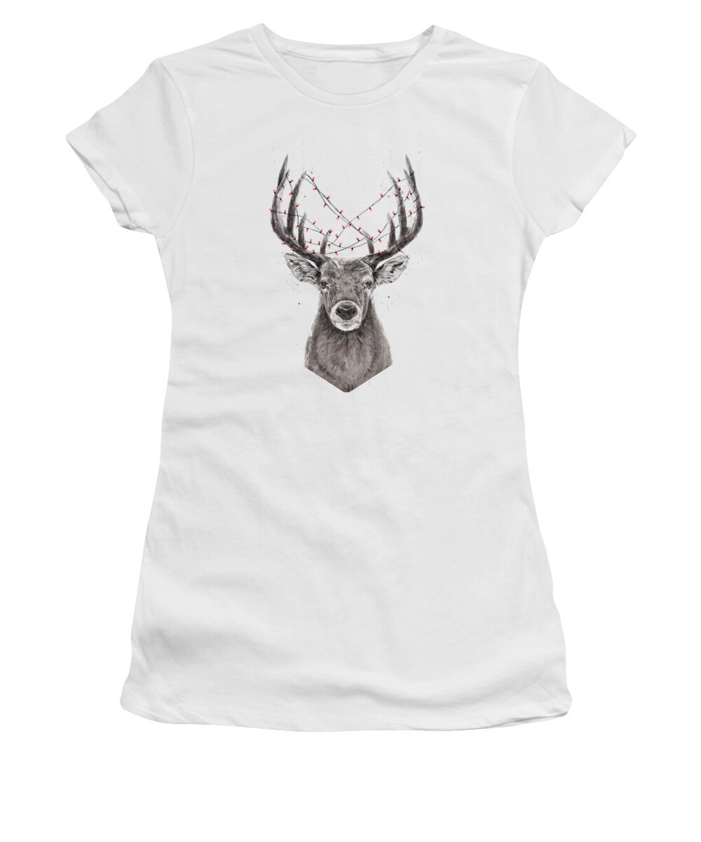 Deer Women's T-Shirt featuring the drawing Xmas deer II by Balazs Solti