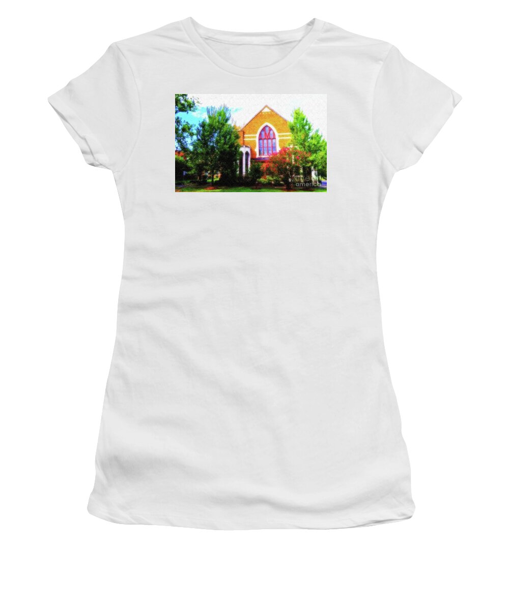 American Churches Women's T-Shirt featuring the mixed media Asbury Church Blossoms by Aberjhani