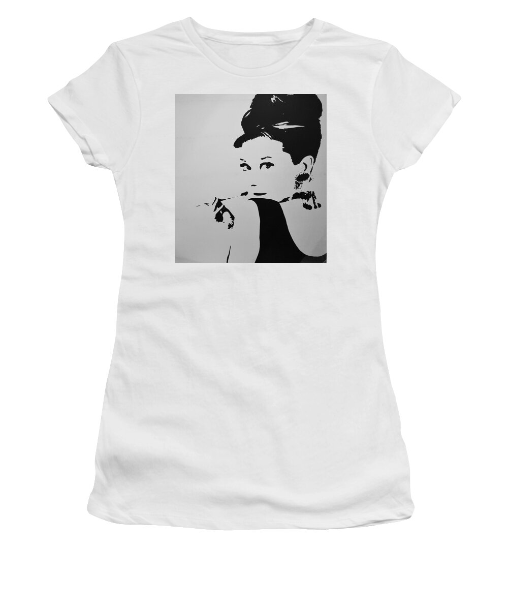 Audrey Hepburn Women's T-Shirt featuring the photograph Audrey B W by Rob Hans