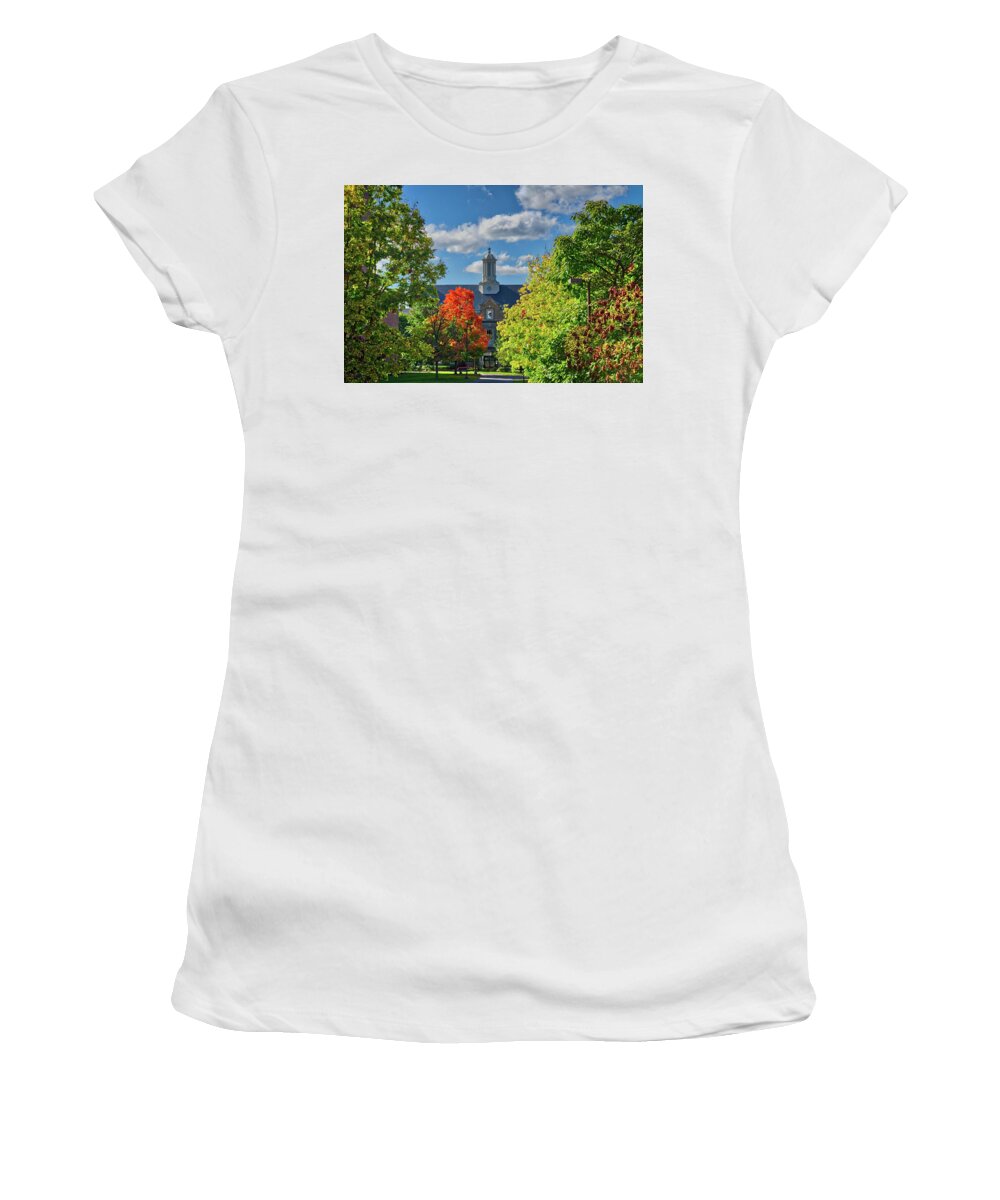 Cornell Women's T-Shirt featuring the photograph Autumn Beauty at Cornell University - Ithaca, New York by Lynn Bauer