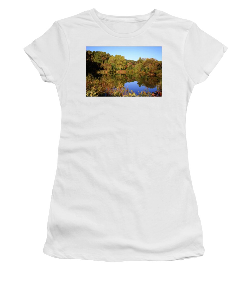 Autumn Women's T-Shirt featuring the photograph Autumn Reflection by Angie Tirado