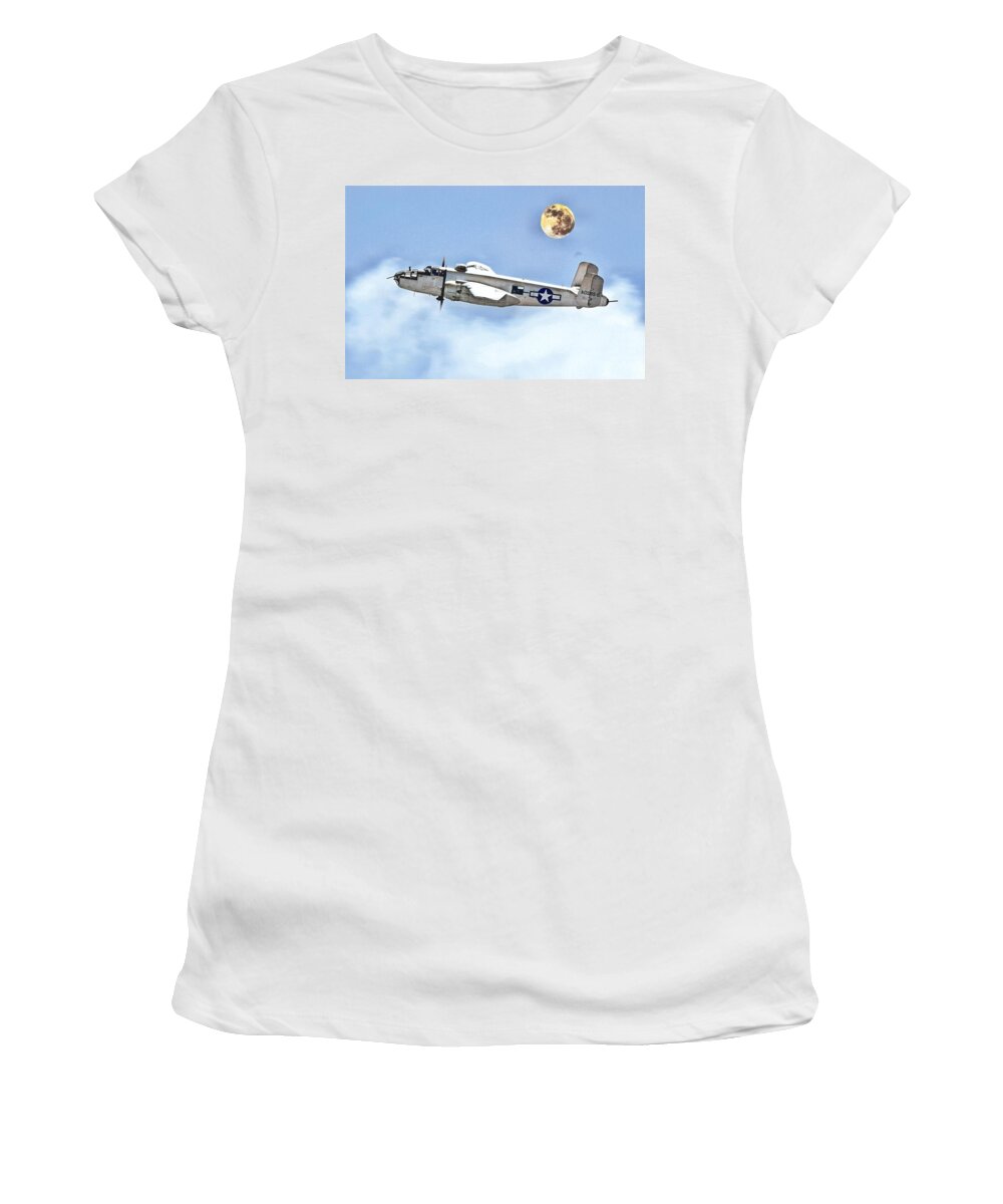 Colorized Women's T-Shirt featuring the painting B-25J Mitchell 2a colorized by Ahmet Asar by Celestial Images