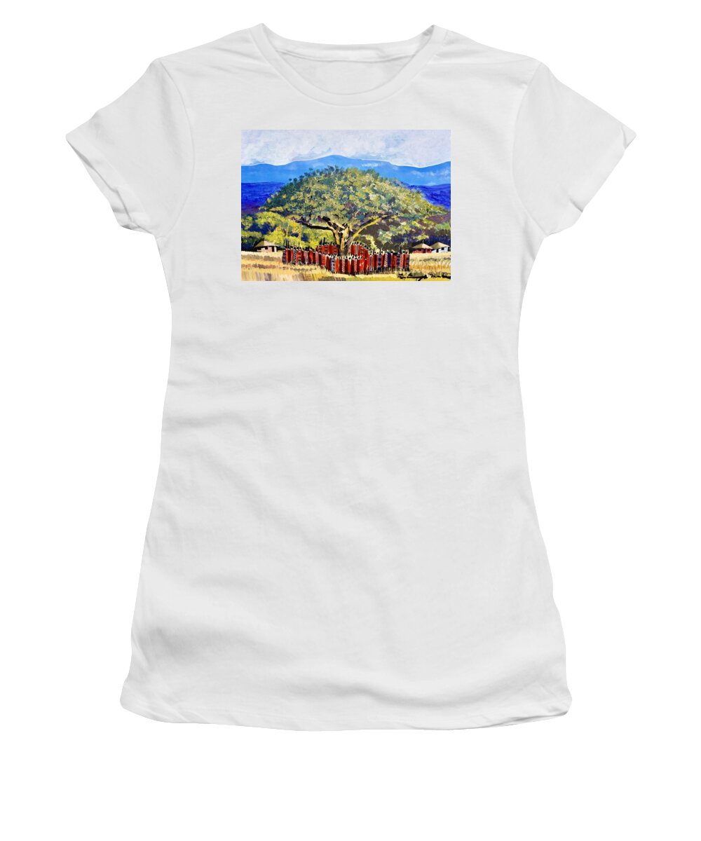 African Art Women's T-Shirt featuring the painting B-389 by Martin Bulinya