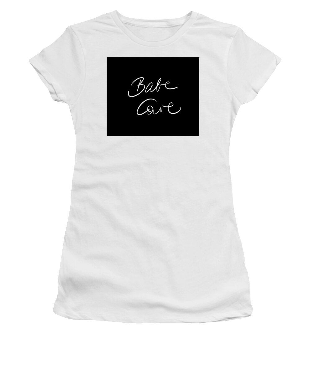 Babe Cave Women's T-Shirt featuring the digital art Babe Cave - Black and White by Marianna Mills