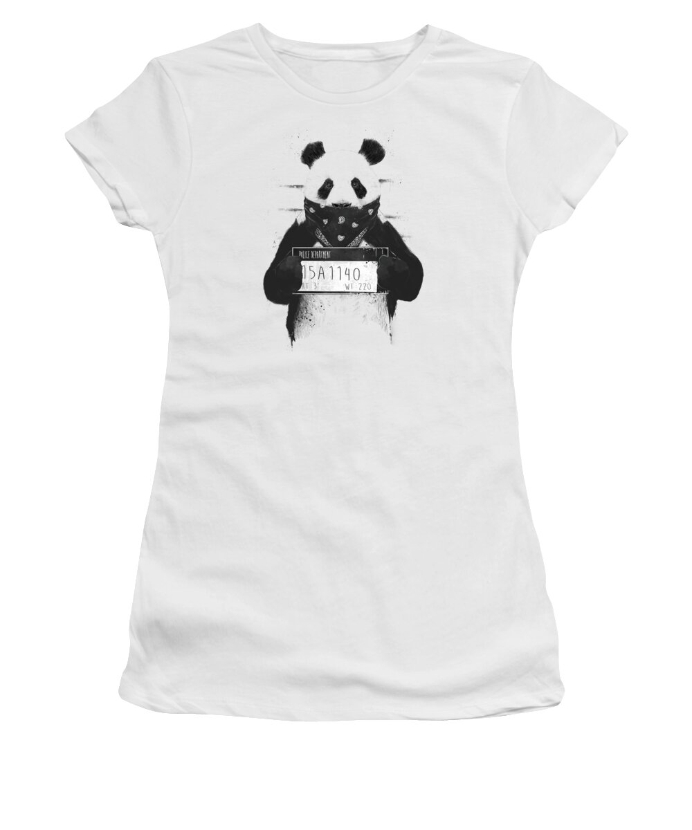 Panda Women's T-Shirt featuring the drawing Bad panda by Balazs Solti