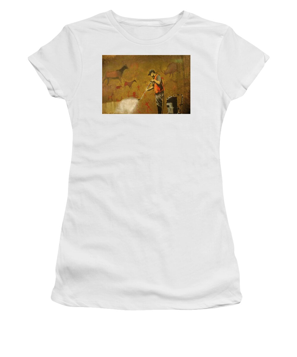 Banksy Women's T-Shirt featuring the photograph Banksy's Cave Painting Cleaner by Gigi Ebert