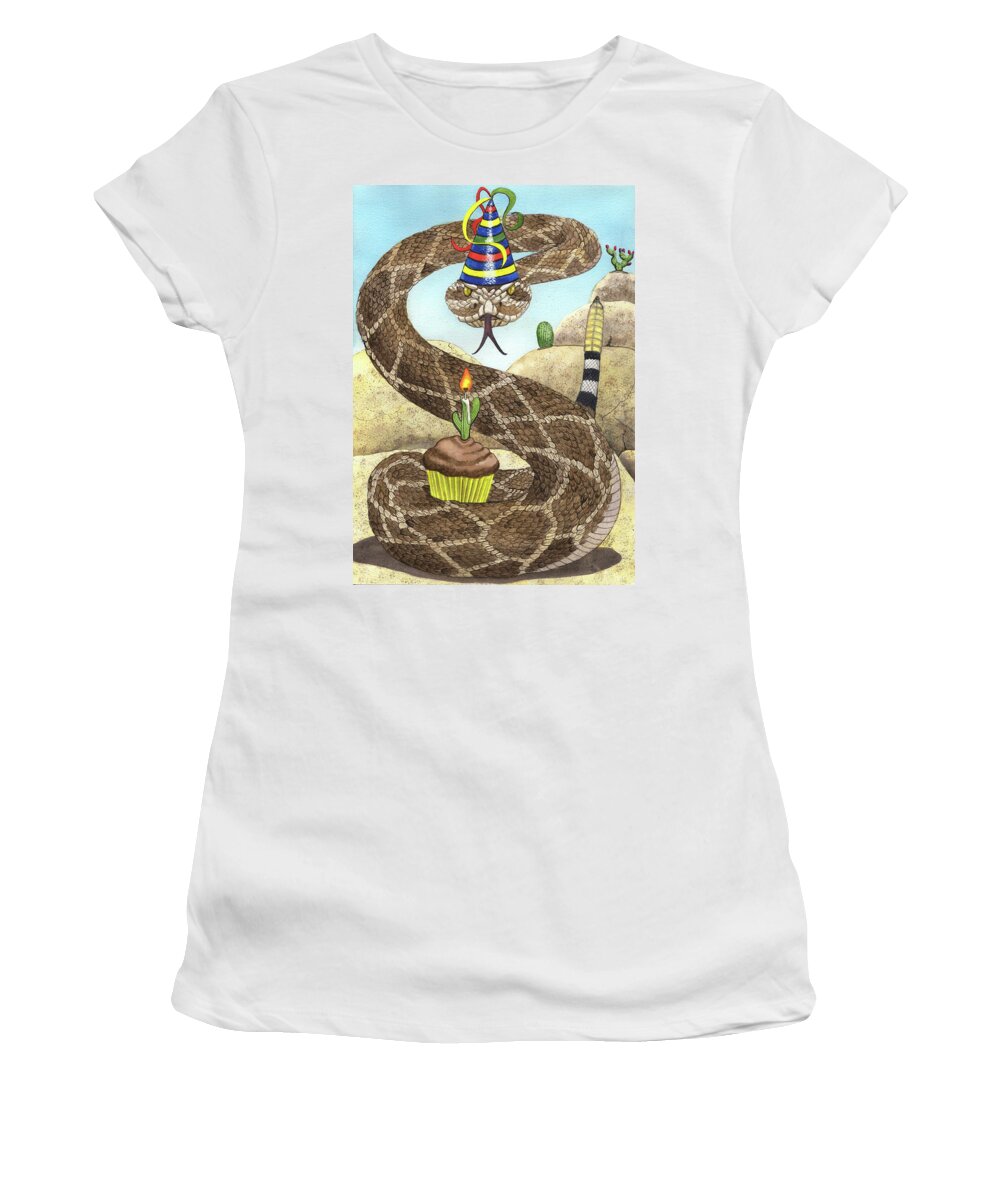 Snake Women's T-Shirt featuring the painting Birthday Buzzworm by Catherine G McElroy