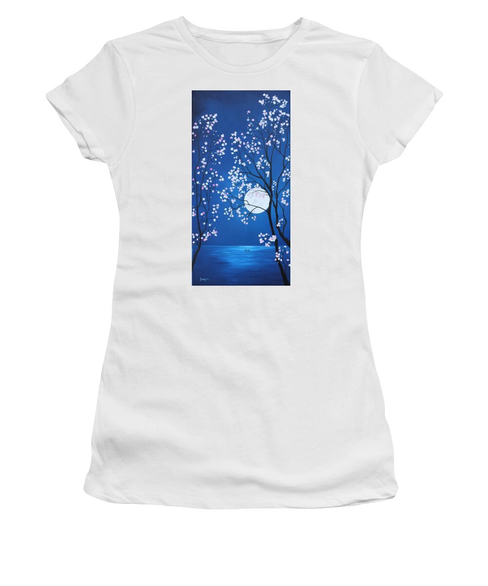 Cherry Blossoms Women's T-Shirt featuring the painting Blossom Waters by Berlynn