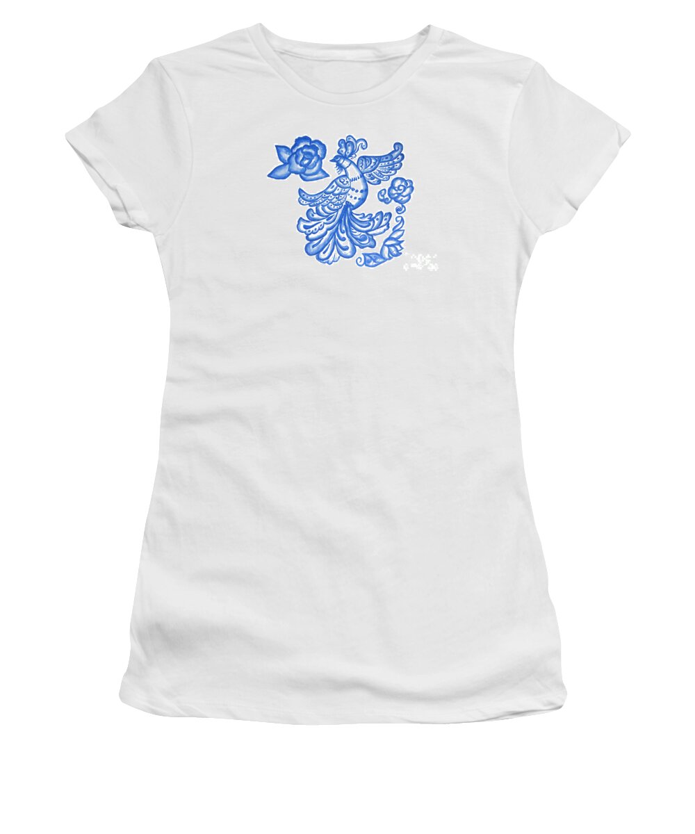 Bird Women's T-Shirt featuring the painting Blue bird on white by Irina Afonskaya