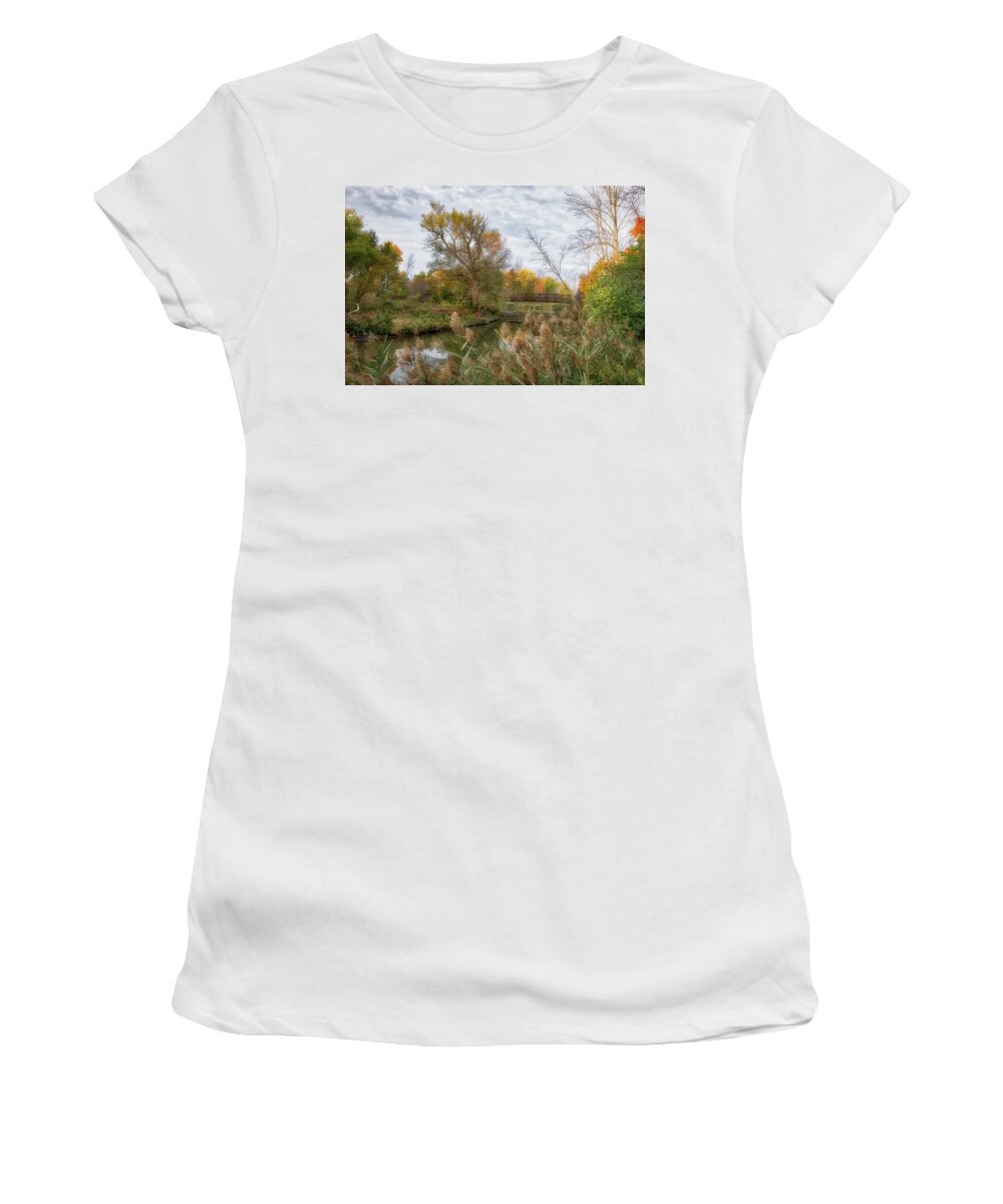 Amherst Women's T-Shirt featuring the photograph Bridge Over Ellicott Creek by Guy Whiteley