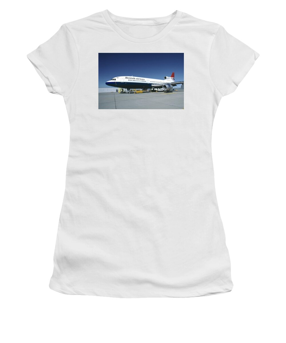 Lockheed L-1011-500 Tristar Women's T-Shirt featuring the photograph British Airways L-1011-500 TriStar  by Erik Simonsen